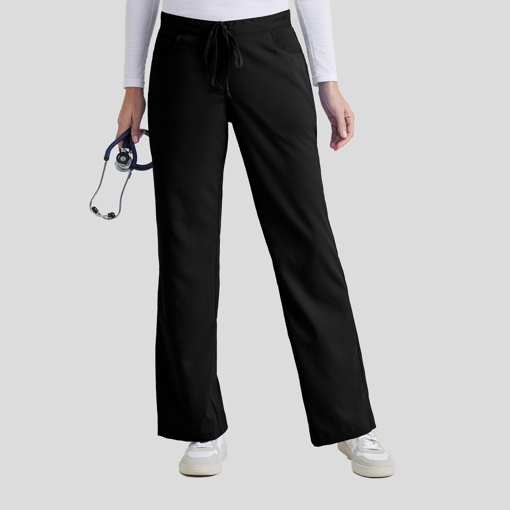 Riley 5-Pocket Mid-Rise Flared Leg Scrub Pant | Black
