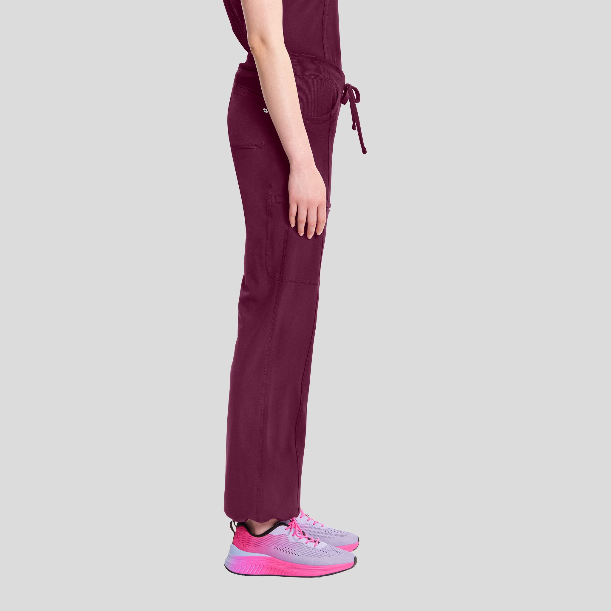 Rib Knit Drawstring Waist Scrub Pant | Wine