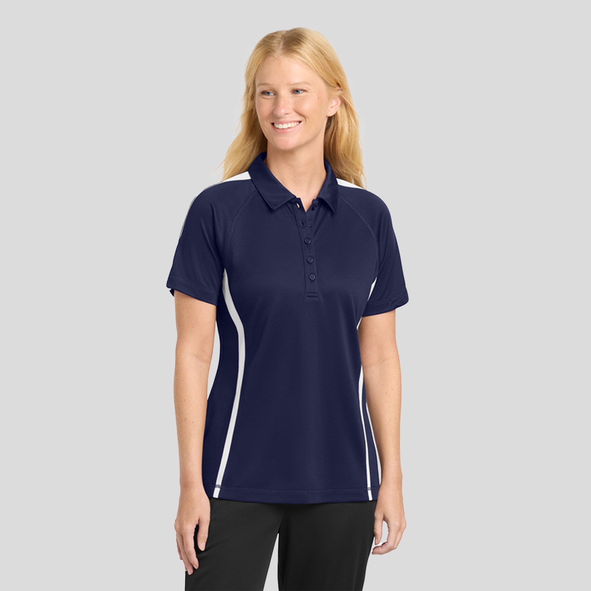 Women's PosiCharge® Micro-Mesh Colorblock Polo | Navy/White